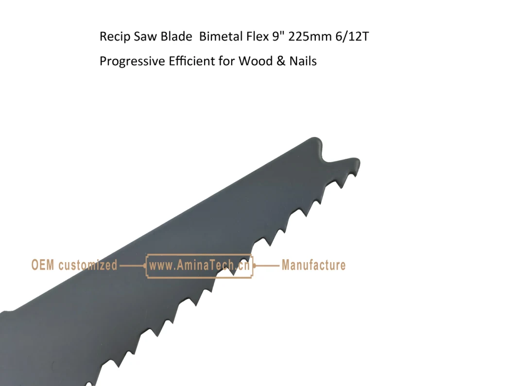 Recip Saw Blade Bimetal M42 8% cobalt Demolition for Cutting Wood &amp; Nails Size:9&quot; 225mm6/12T