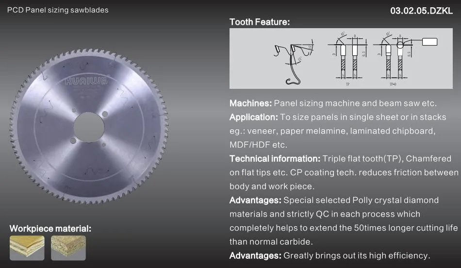 Kws Diamond Panel Saw Blade for Wood PCD Wood Saw Blade for Panel Sizing Machine CNC Kdt Machinery Parts 400*75*4.4*84t Tp